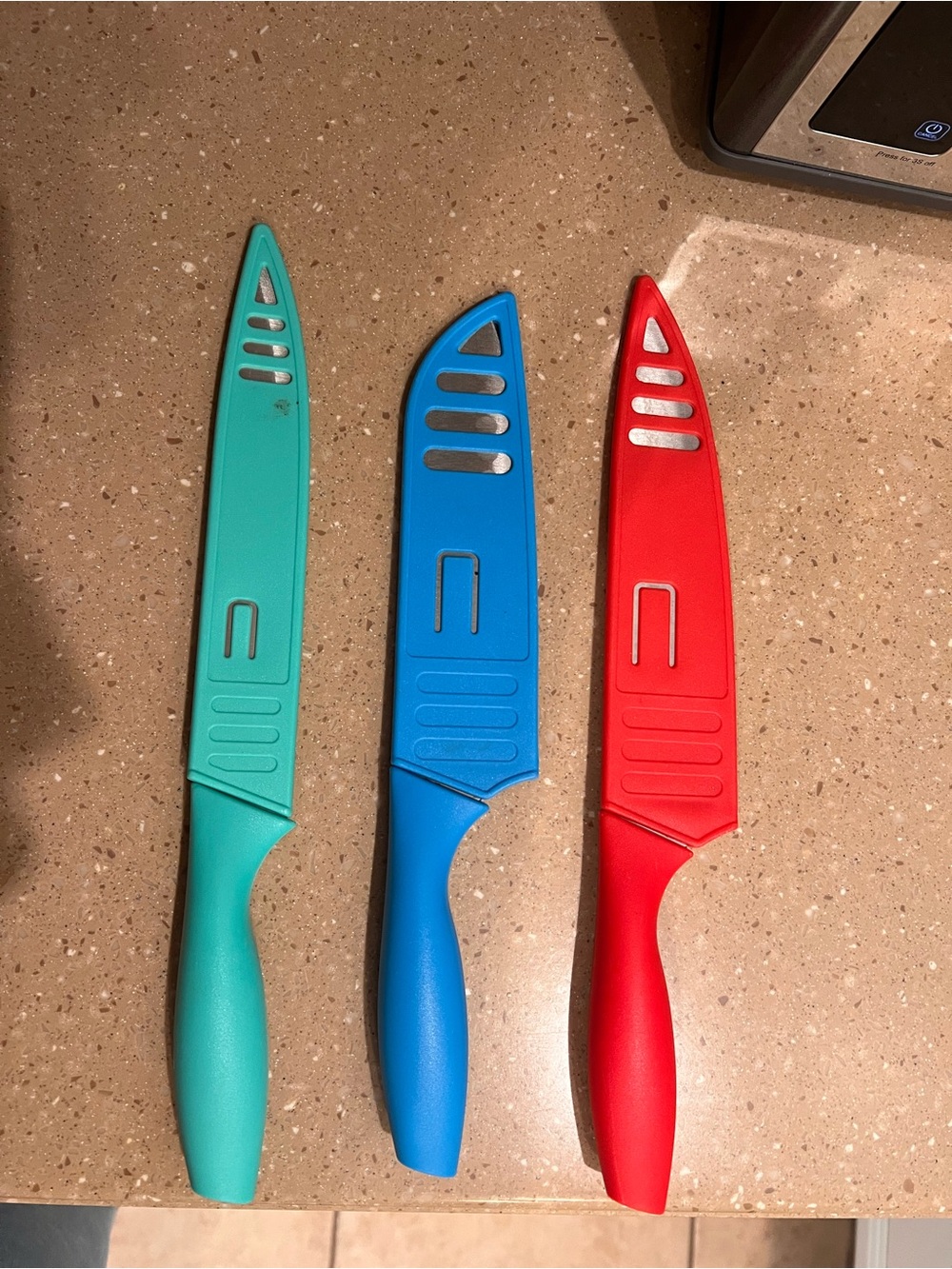 Colorful Protective Chef Knife Set - Red, Blue, Teal